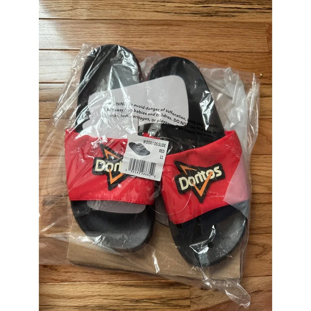 Doritos Nacho Cheese Slides Mens Size 11 Red Black Logo Sandals Slip On New